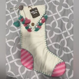 Matilda Jane Cream Stocking with Pink and Teal Tassels